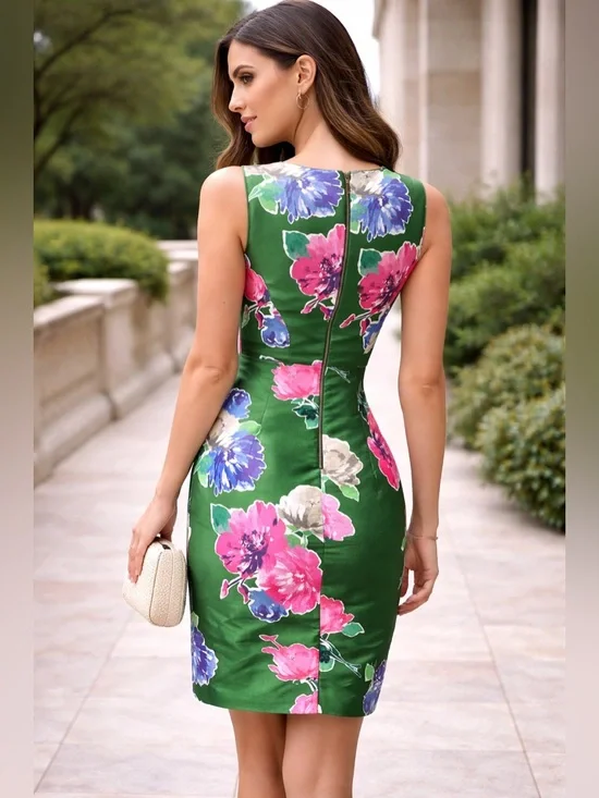 Kate Spade New York Floral Sheath Dress Green Pink Blue Sleeveless Size 2 - Picture 2 of 8
